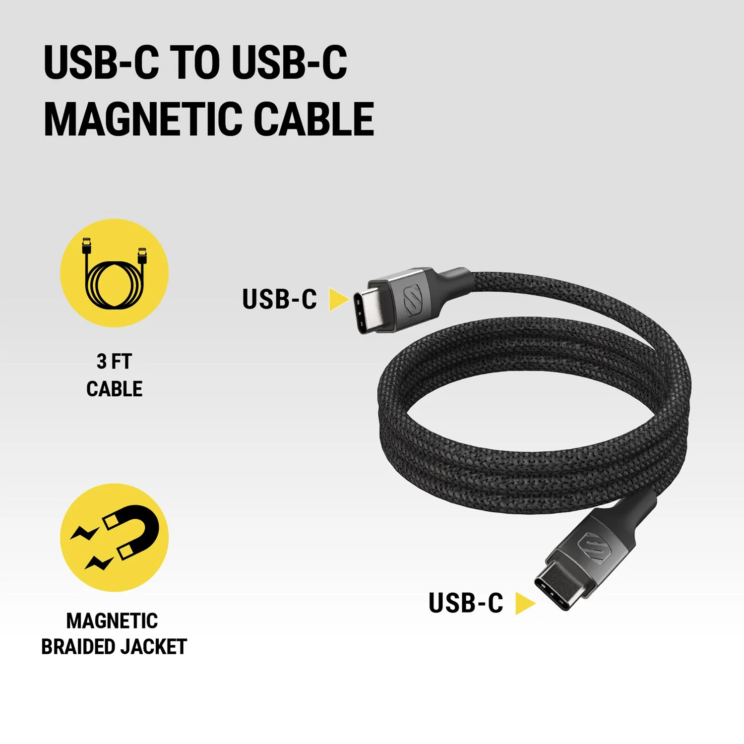 MagStack Tangle-Free USB-C to USB-C Magnetic 3 Ft. Charging Cable - Image 2