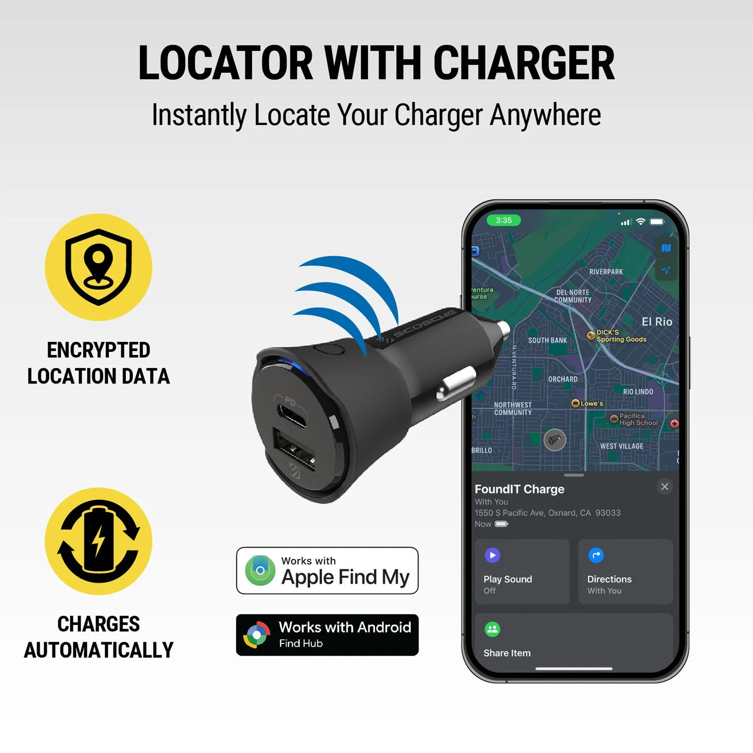 FoundIT™ 32W Dual USB Car Charger & Geo Locator - Image 3